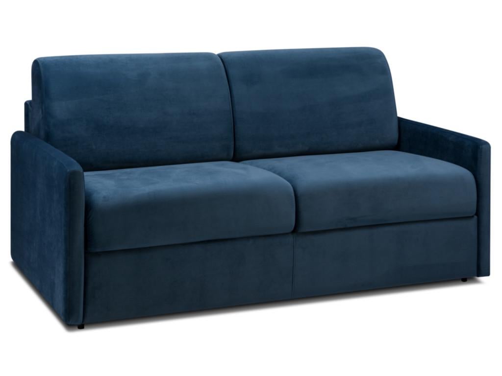 Kanapa 3-osobowa rozkładana typu expres z weluru CALIFE - Granatowy - Miejsce do spania 140 cm - Materac 18 cm