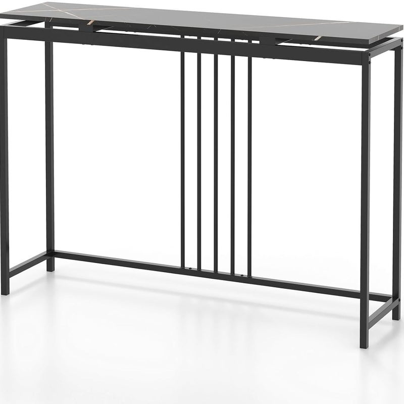 Stolik Konsolowy z Blatem Imitującym Marmur, Stabilna Konstrukcja Żelazna, do Salonu, Zajmuje Mało Miejsca, Łatwy Montaż, 120 x 30 x 90 cm, Czarny