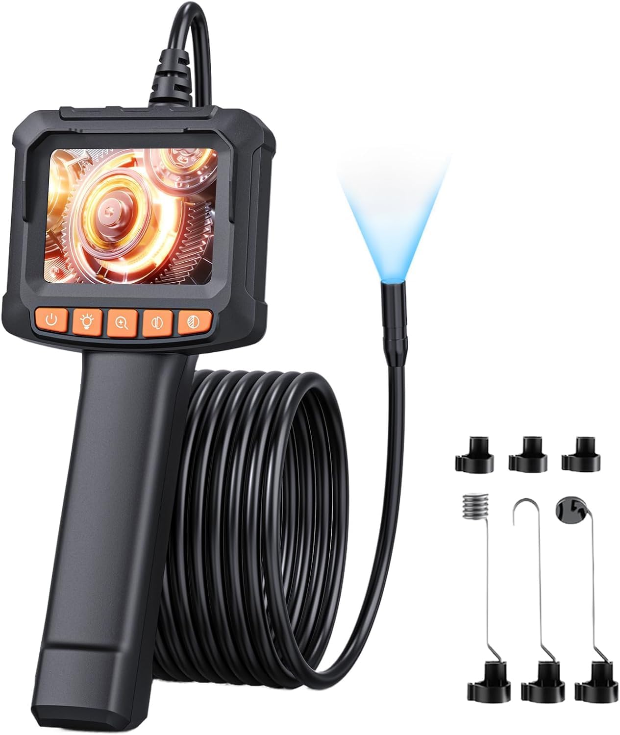 Kamera Endoskopowa 1080P HD, Zoom 2X, IP67, Ekran 2,4 Cala, Kabel 5M Półsztywny, 8 LED Regulowanych