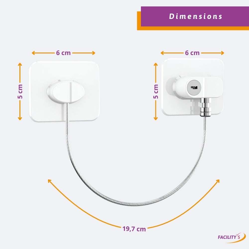 Verrou de sécurité pour enfant - Lot de 2 serrures autocollantes blanches avec clé - Protection portes et tiroirs - 2