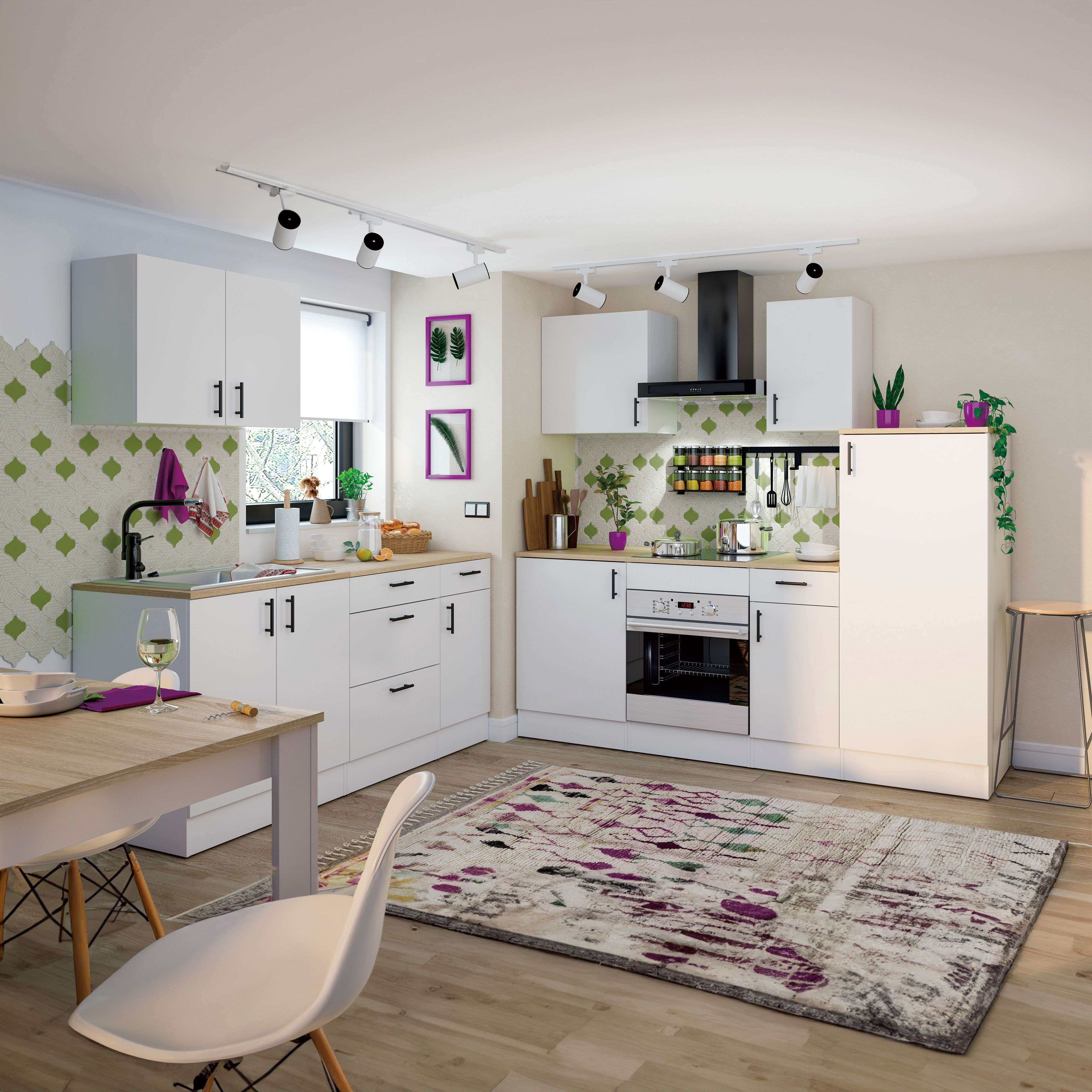 Módulo Inferior Cocina Fregadero 2 Puertas Kira en Blanco Brillo y Roble Canadian 80x90x60 cm - 5