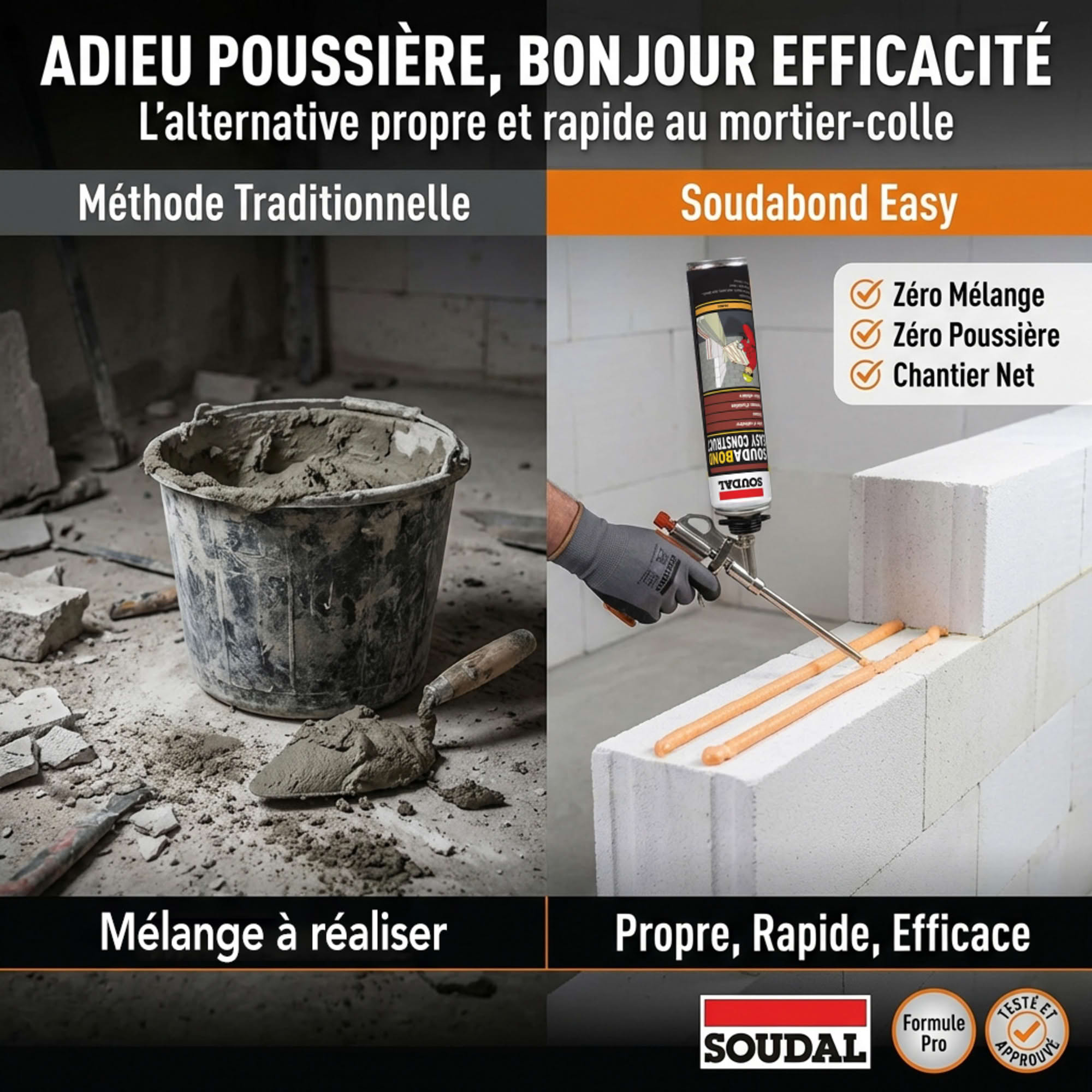 Mousse-colle PU Soudabond Easy Construct Gun 750ml - SOUDAL - 132576 - 2