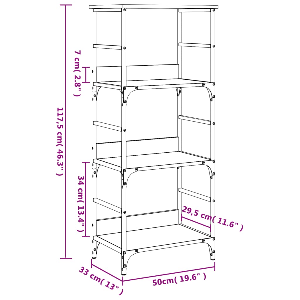 Bibliothèque sonoma gris 50x33x117,5 cm bois d'ingénierie vidaXL - 8