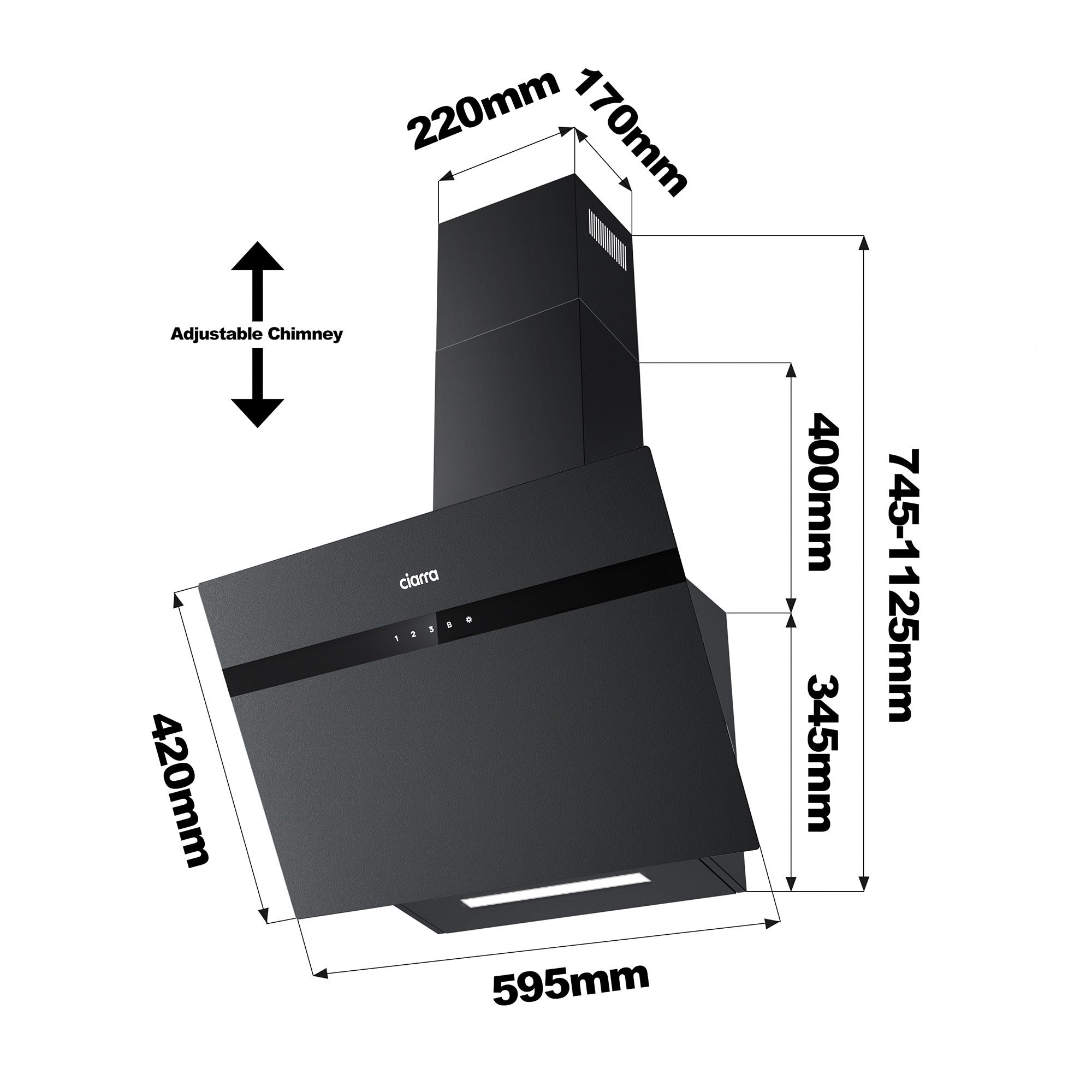 CIARRA Hotte Tactile 60cm APP Contrôle 650 m3/h 4 Classé A+++ Booster Fonction Verre Noir CD6736HG - 5