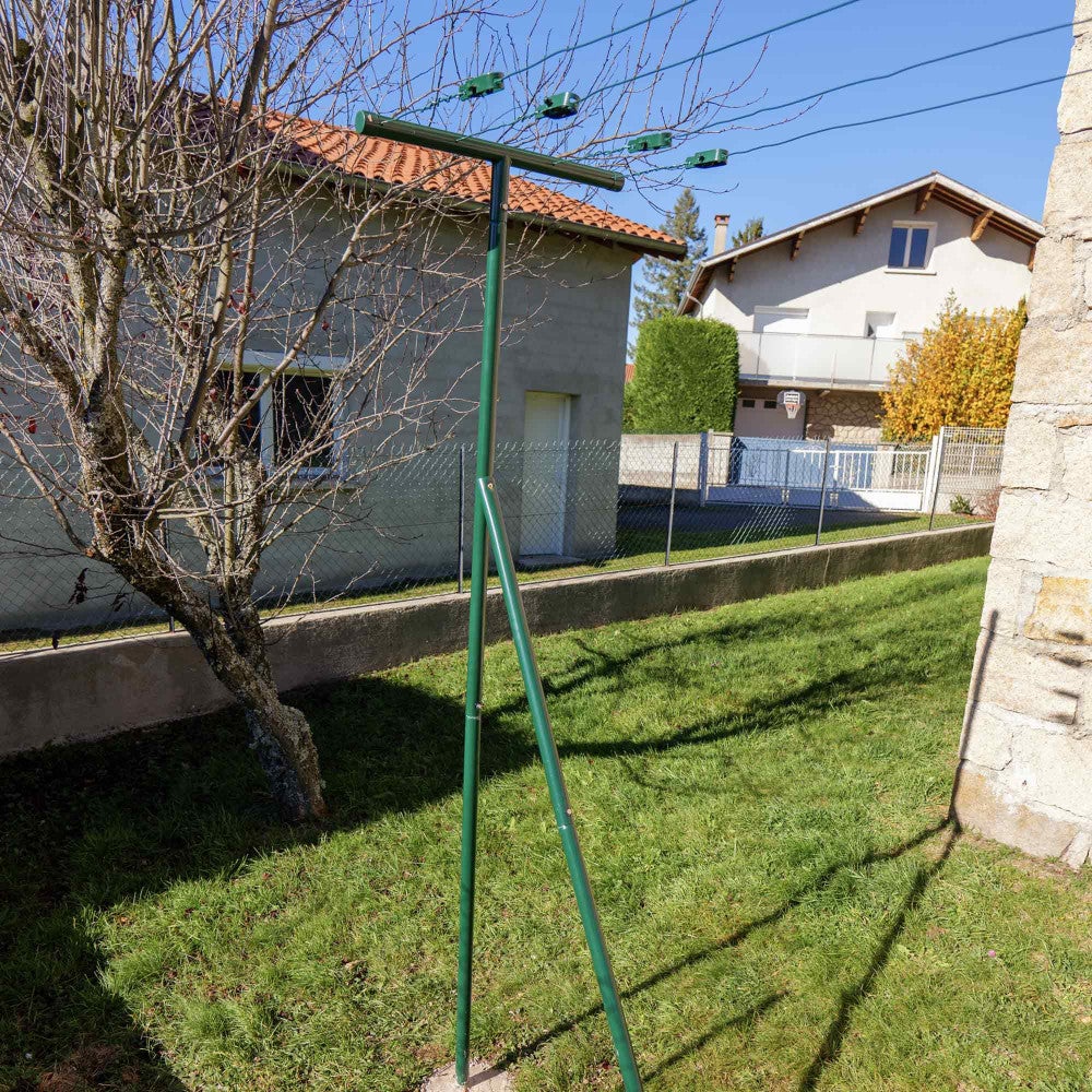 Etendoir à linge extérieur de jardin - longueur max 6m entre poteaux - Acier laqué - 30m de câbles acier - 4 tendeur - Ht 2m14 - 5
