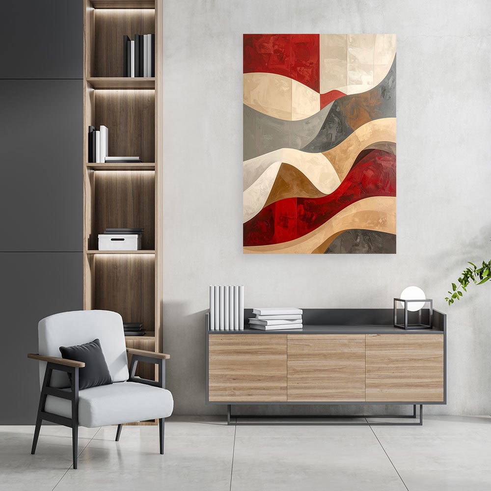 Obraz do salonu sypialni biura, Abstrakcyjne fale w ocieniach czerwieni i beżu 60x90 - 2