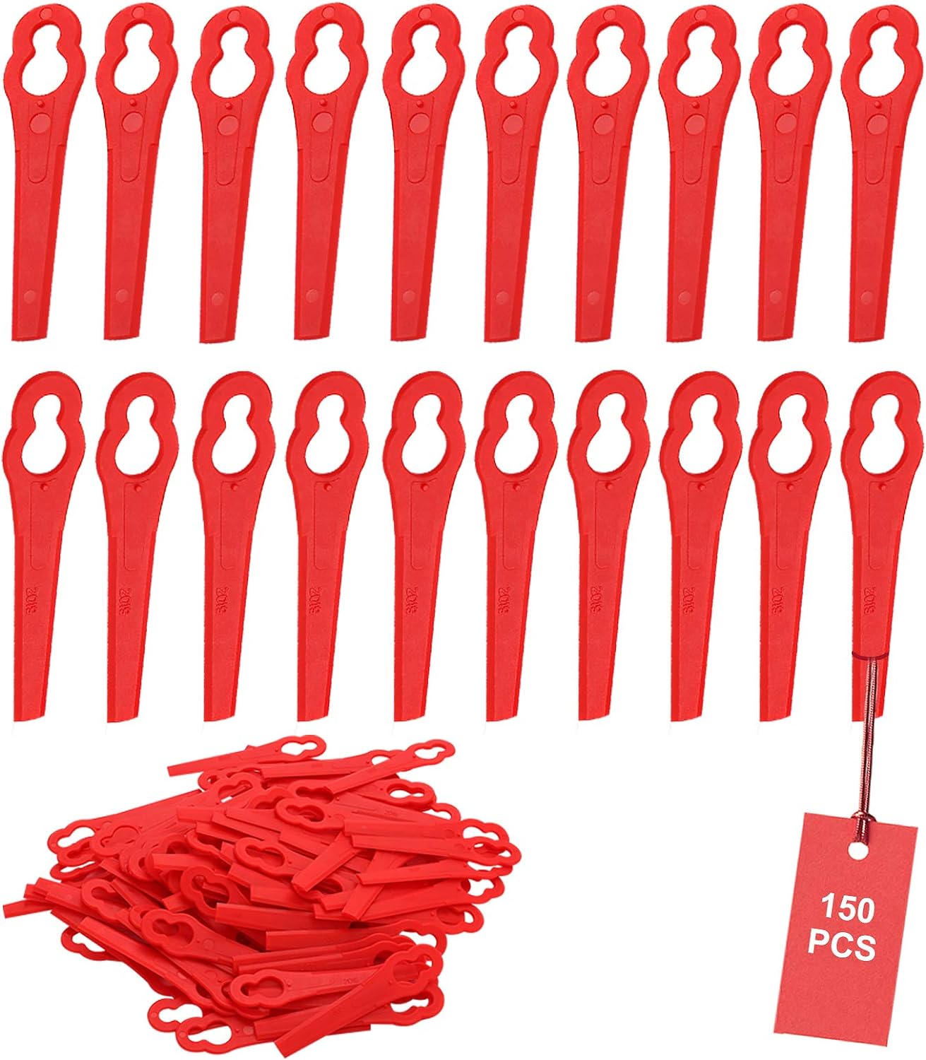 Zestaw 150 plastikowych ostrzy zamiennych do podkaszarki, czerwone ostrza do kosiarki, plastikowe ostrze do podkaszarki, akcesoria