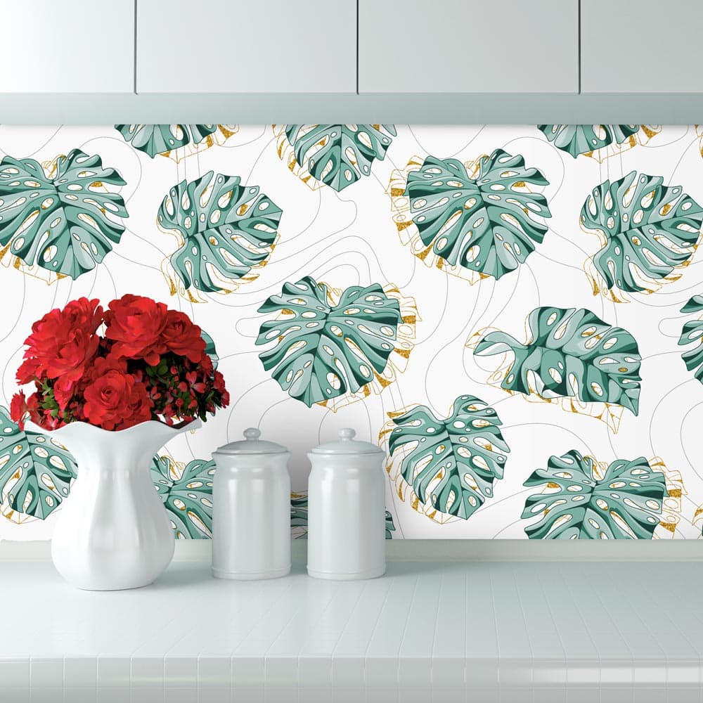 Salpicadero de cocina adhesivo monstera gold - 200 x 60 cm