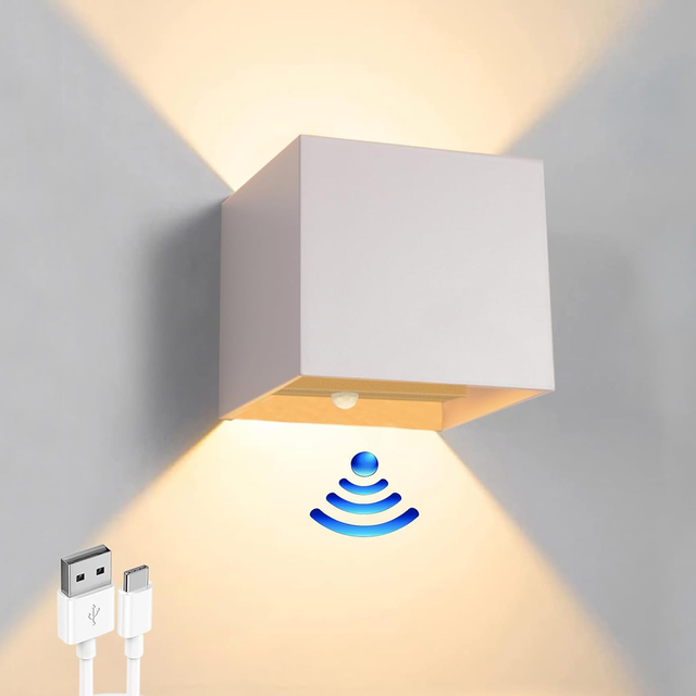 Lámpara de pared recargable con sensor de movimiento, lámpara de pared magnética inalámbrica, ángulo ajustable, 2 modos de iluminación, 4000 mAh