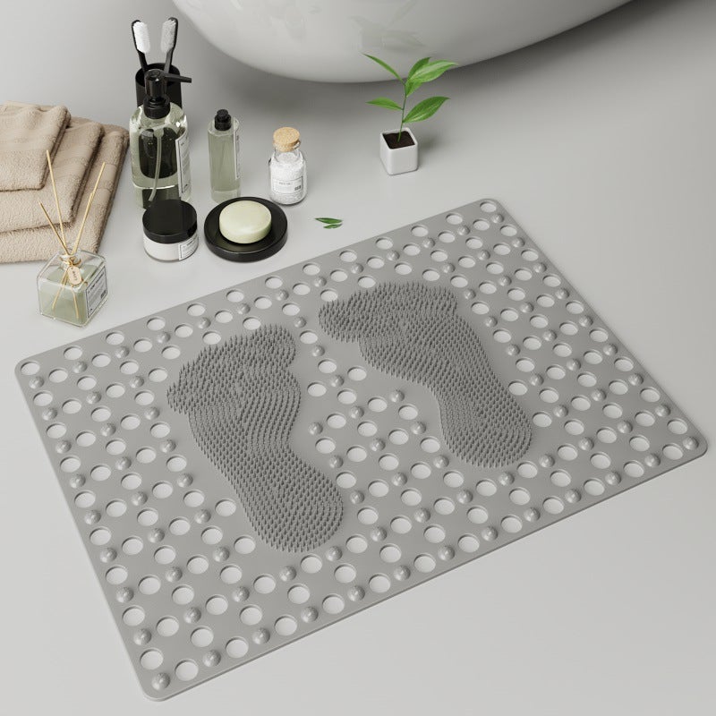 Antypoślizgowa mata do kąpieli z przyssawkami z szarego silikonu TPE - bezzapachowa, gwarantuje bezpieczeństwo i komfort (duża stopa ;70x50cm)