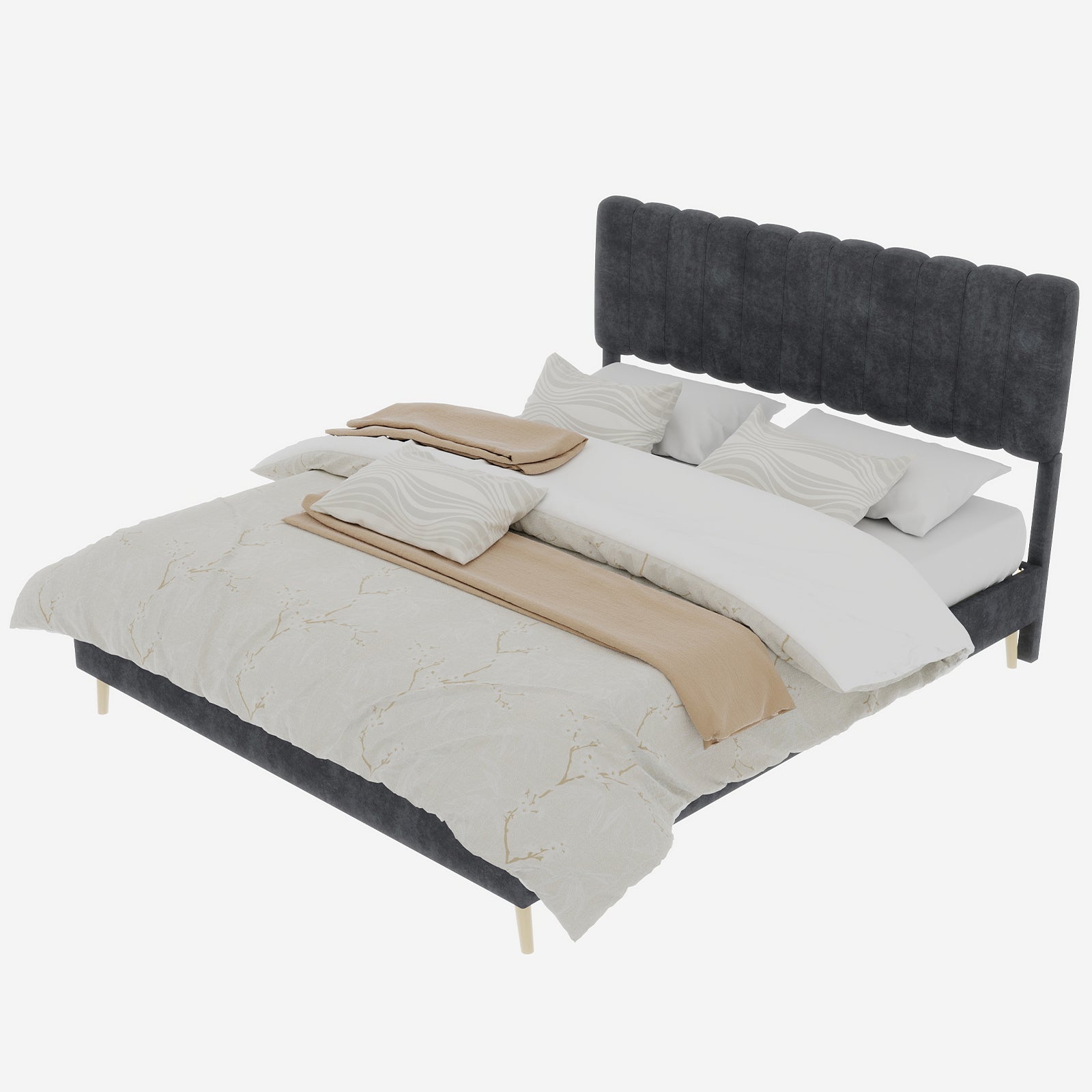 Letto matrimoniale 160x200 cm, testiera, meccanismo a gas, velluto grigio, senza materasso - 3