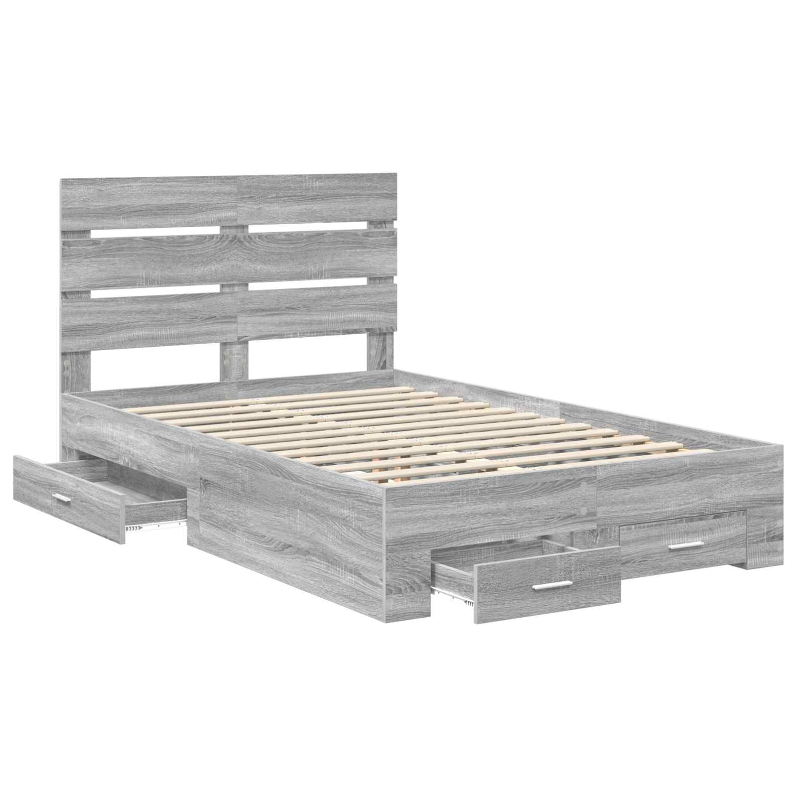 Cadre de lit en panneau de bois gris pour la chambre, 135 × 190 cm - 5