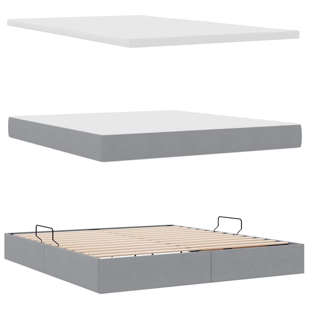 Lit avec rangement et matelas, en tissu gris clair, pour la chambre, 180 × 200 cm - 7