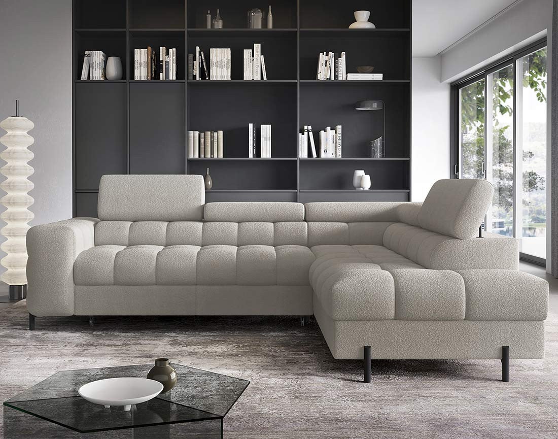 Canapé d'angle droit convertible 5 places en tissu bouclette taupe - ELISA - Best Mobilier - 8