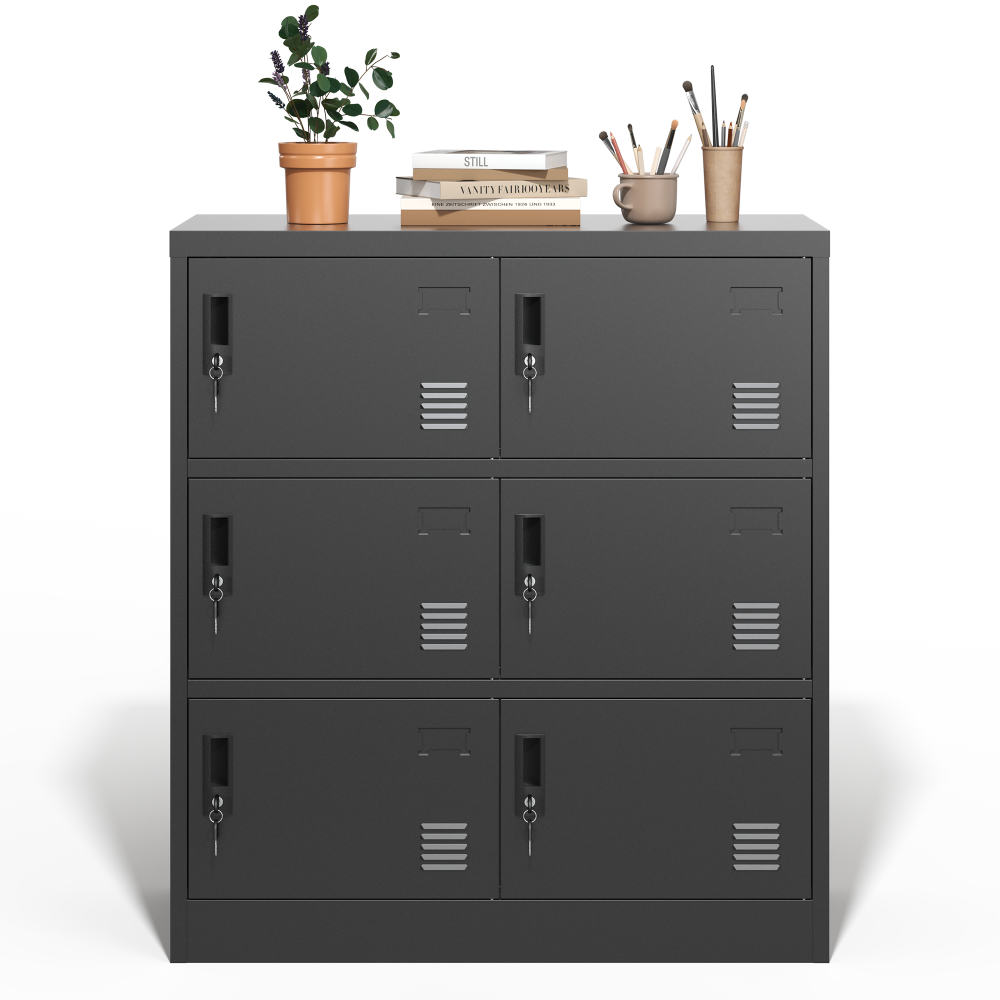 Armoire métallique à 6 portes - Bureau, salle de sport, école, maison, résistante à la rouille et à l'humidité, noire - 7