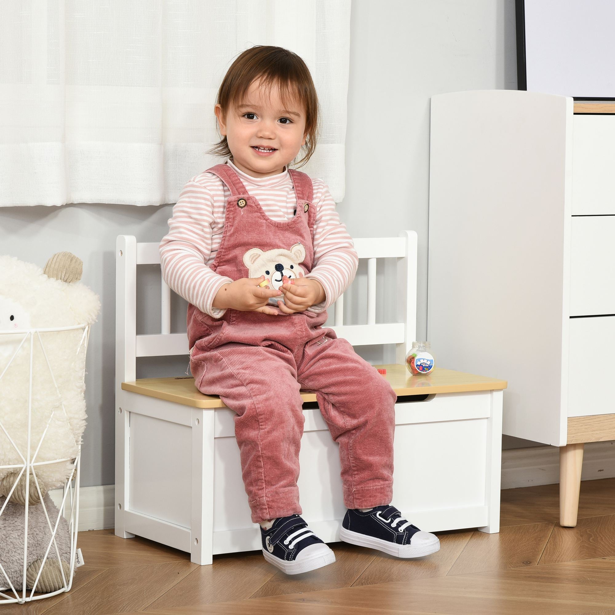 Homcom Baúl De Juguetes Para Niños Mdf, Madera De Pino 60X30x50 Cm Blanco , Leroy Merlin
