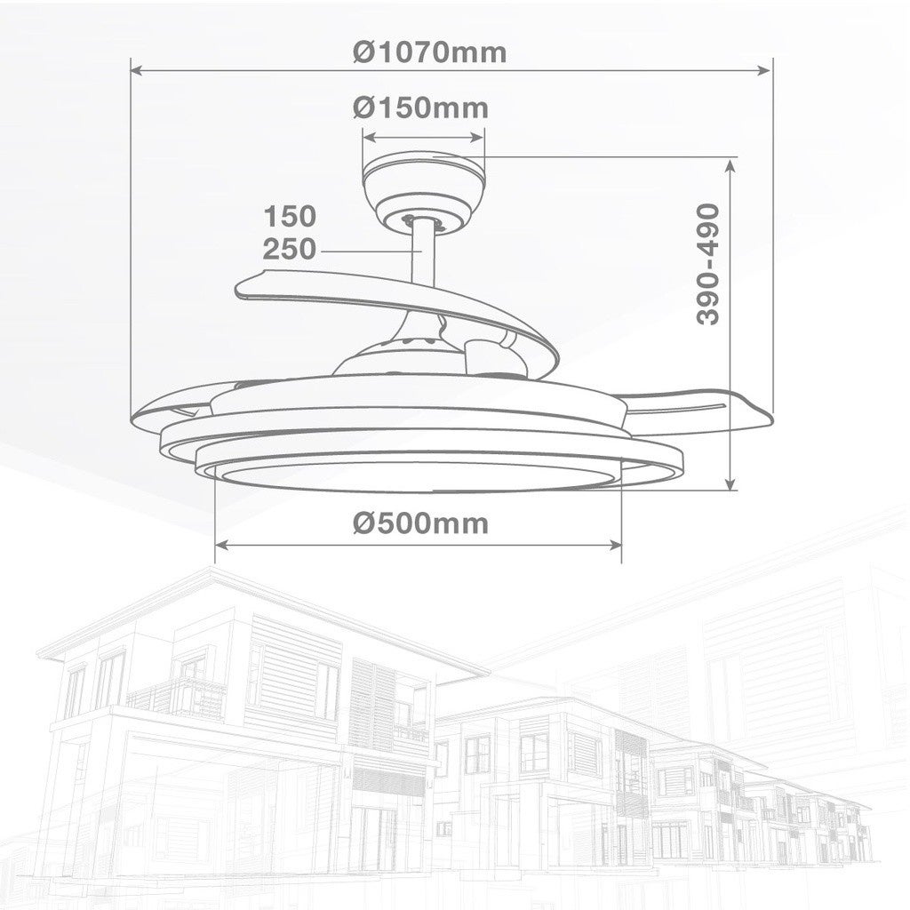 Ventilador de techo con luz de aspas retráctiles Ø107cm blanco Motor DC - 4
