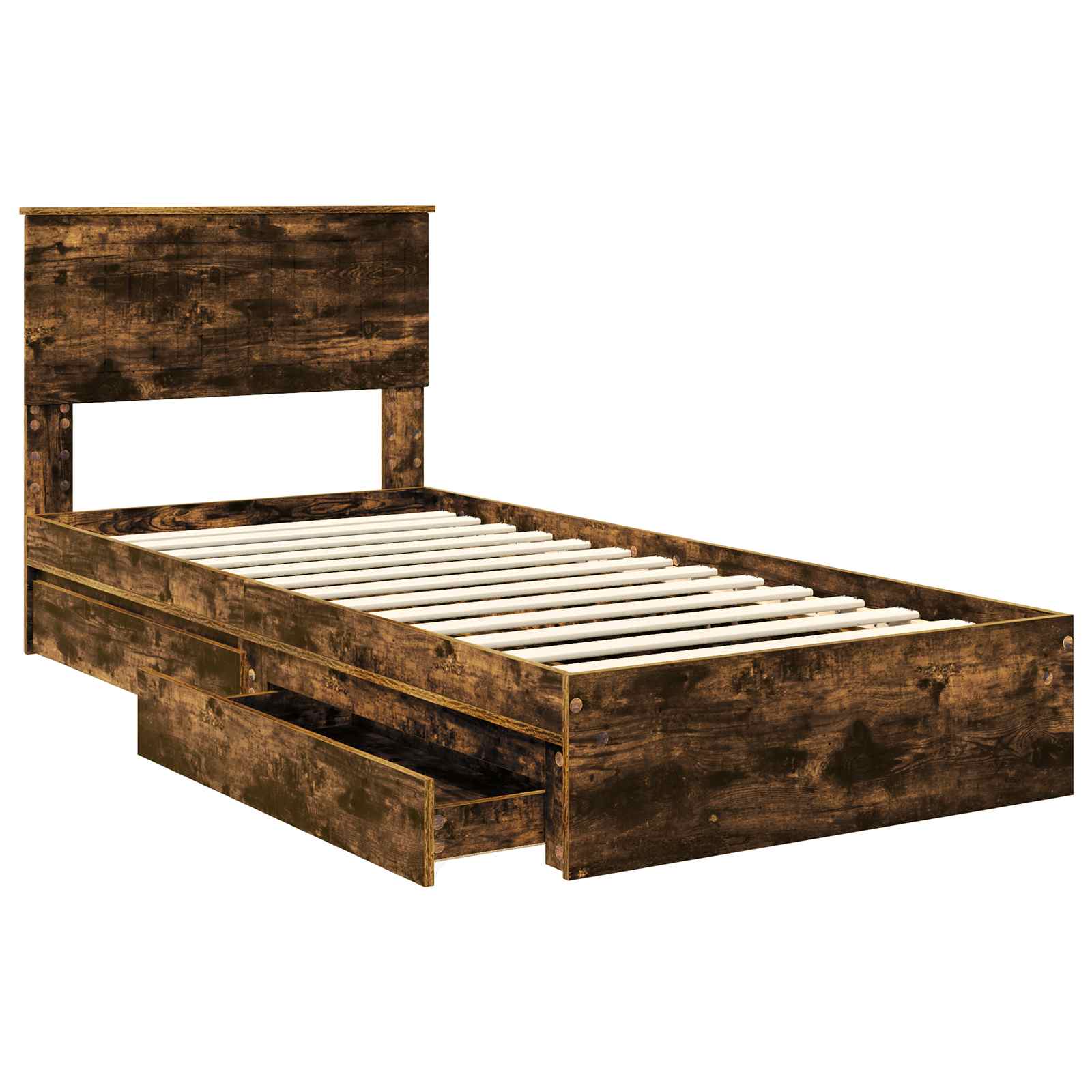 Lit de rangement chêne fumé 90 x 200 cm en panneau de bois - 5