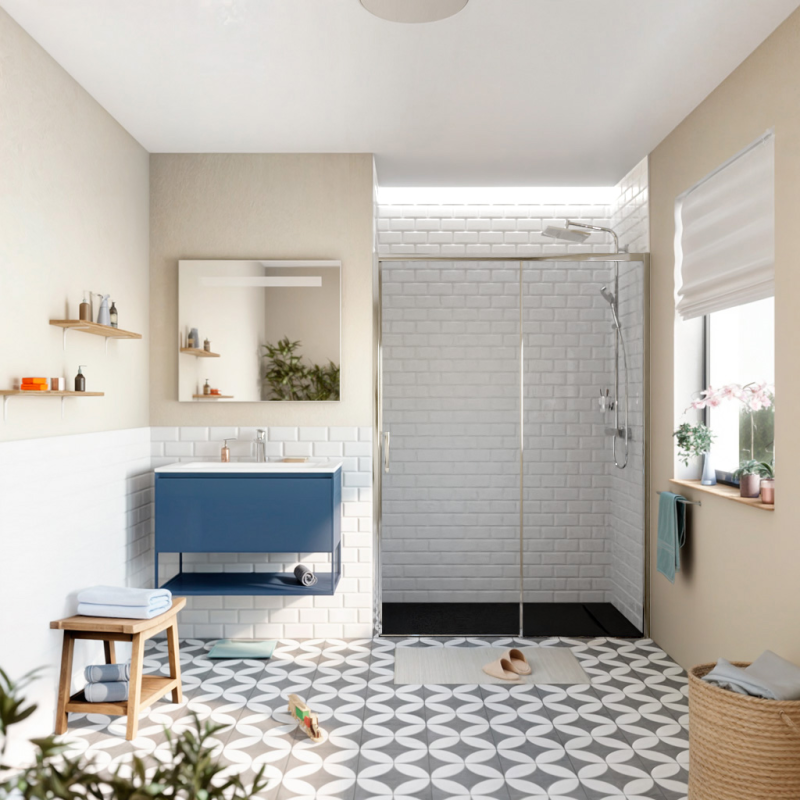 Swiss Aqua Technologies TEX BB Porta doccia scorrevole anticalcare per doccia 140x195cm con profili cromati lucidi (TEXDBB140CRT-SET) - 3