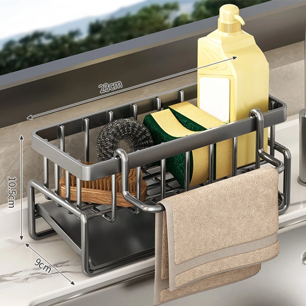 Półka na zlew kuchenny, nierdzewny organizer na gąbkę do naczyń ze stali nierdzewnej, uchwyt na gąbkę do naczyń na przybory kuchenne - 2