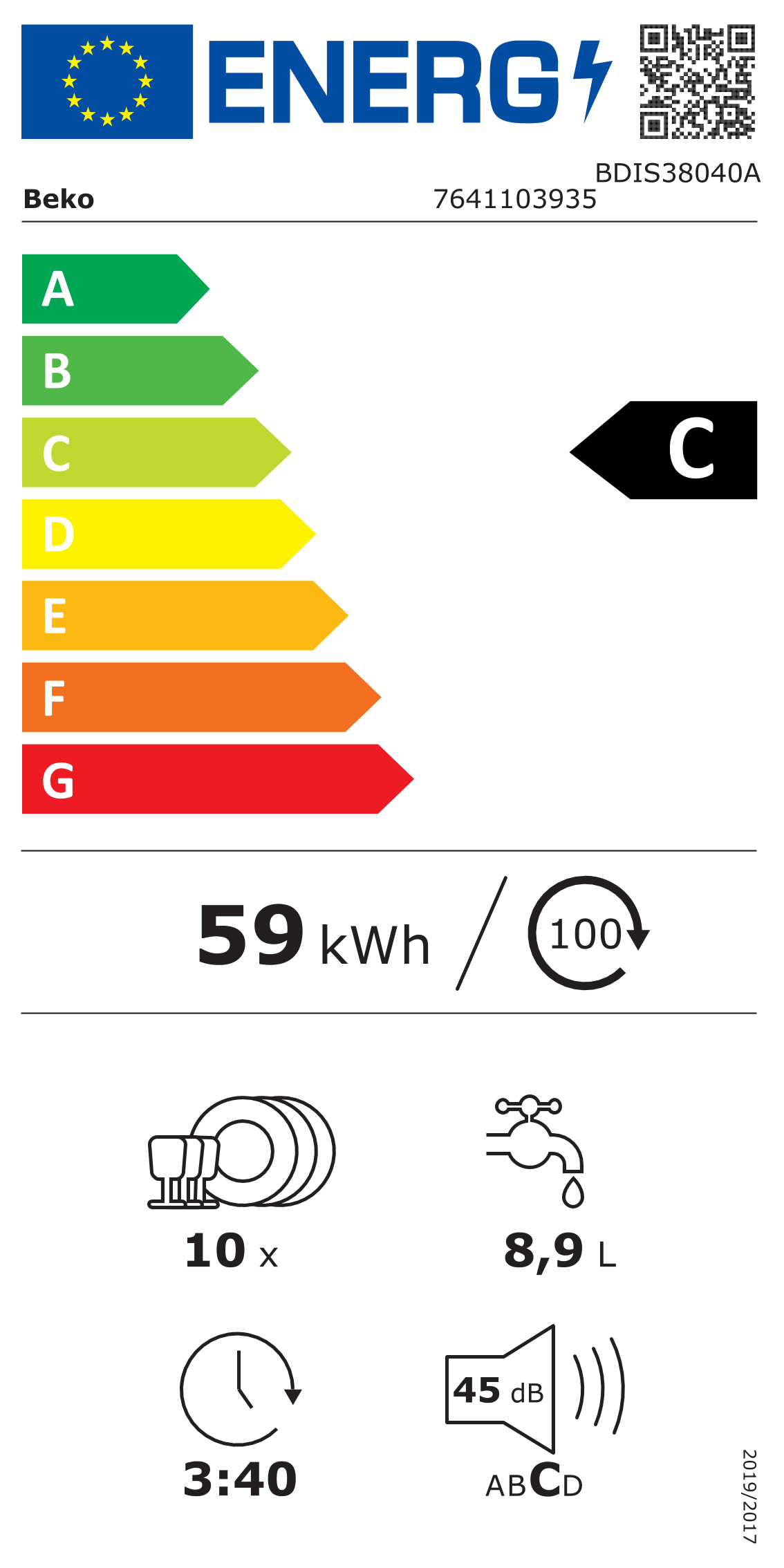 Lave-vaisselle 45cm 10 couverts 45db tout intégrable - Beko BDIS38040A - 8