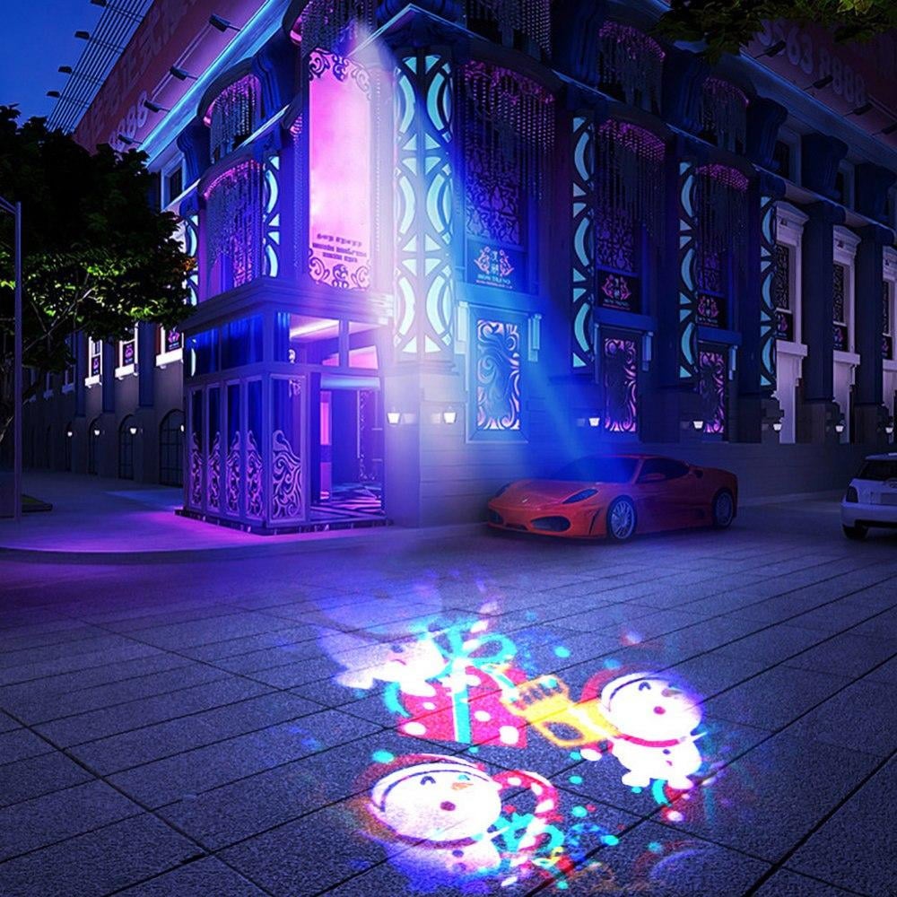 Projecteur de noël, lampe de Projection de flocon de neige de noël, lumière de scène avec 6 cartes à motifs aléatoires, lumière Laser rotative - 2
