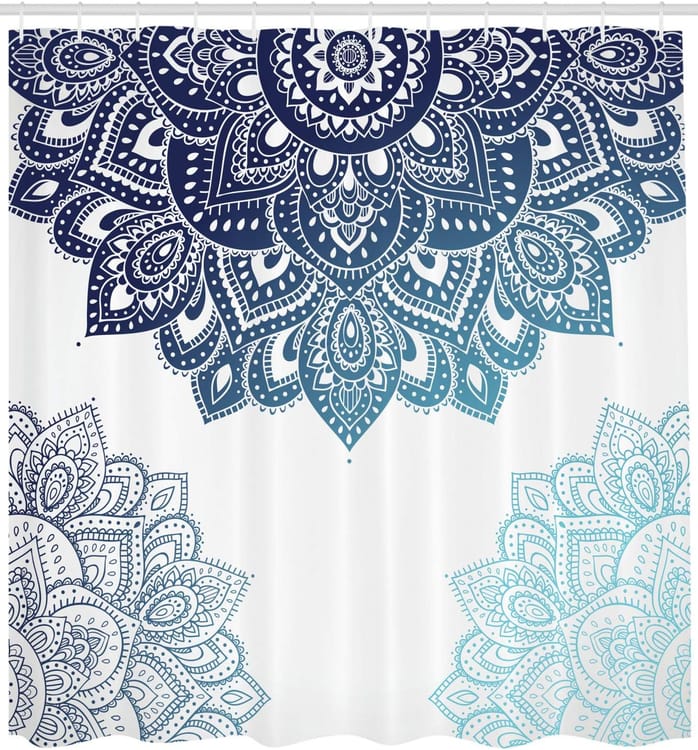 Rideau de Douche Motif Fleur pleurante 183 x 183 cm Bleu et Gris