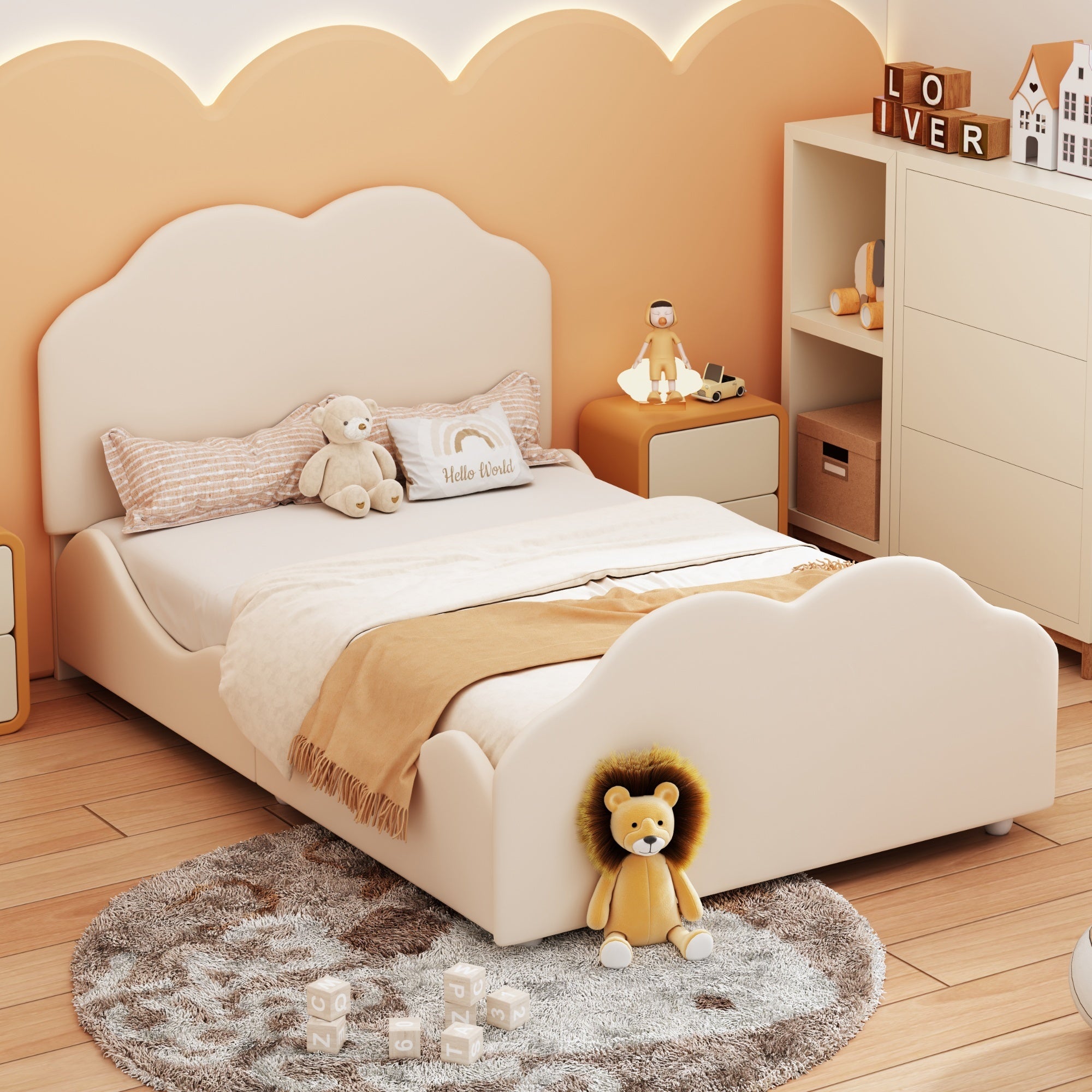 Cama Infantil De Princesa Con Cabecero LED - Tamaño 90 X 200 Cm - Corona Ajustable En Altura - Terciopelo Rosa - Incluye Somier De Láminas