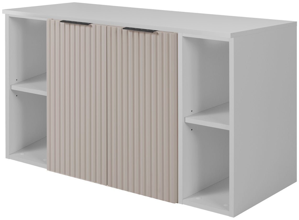 Zestaw łazienkowy FLOW 100 cm kaszmir z białymi regałami ryflowany front