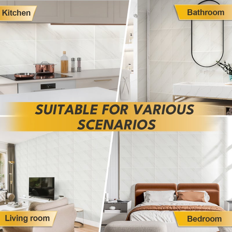 10 Pièces Autocollants pour carrelage, papier peint auto-adhésif en PET imperméable, résistant à l'huile,blanc - 4