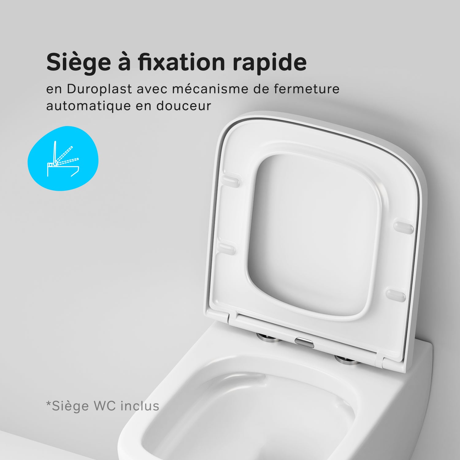 Pack WC suspendu bâti mural et cuvette Plaque Carrée Noire, Pack WC Bati-support AM.PM Gem - 6