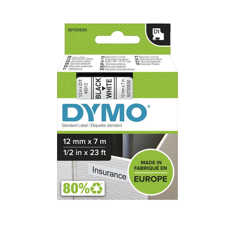 Taśma Etykietująca Dymo D1 Czarny na Białym 12mm x 7m