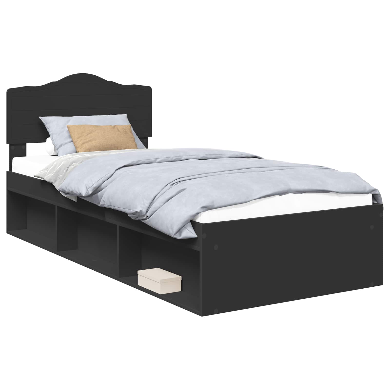 Cadre de lit chêne noir en pin massif pour la chambre, 75 × 190 cm - 2
