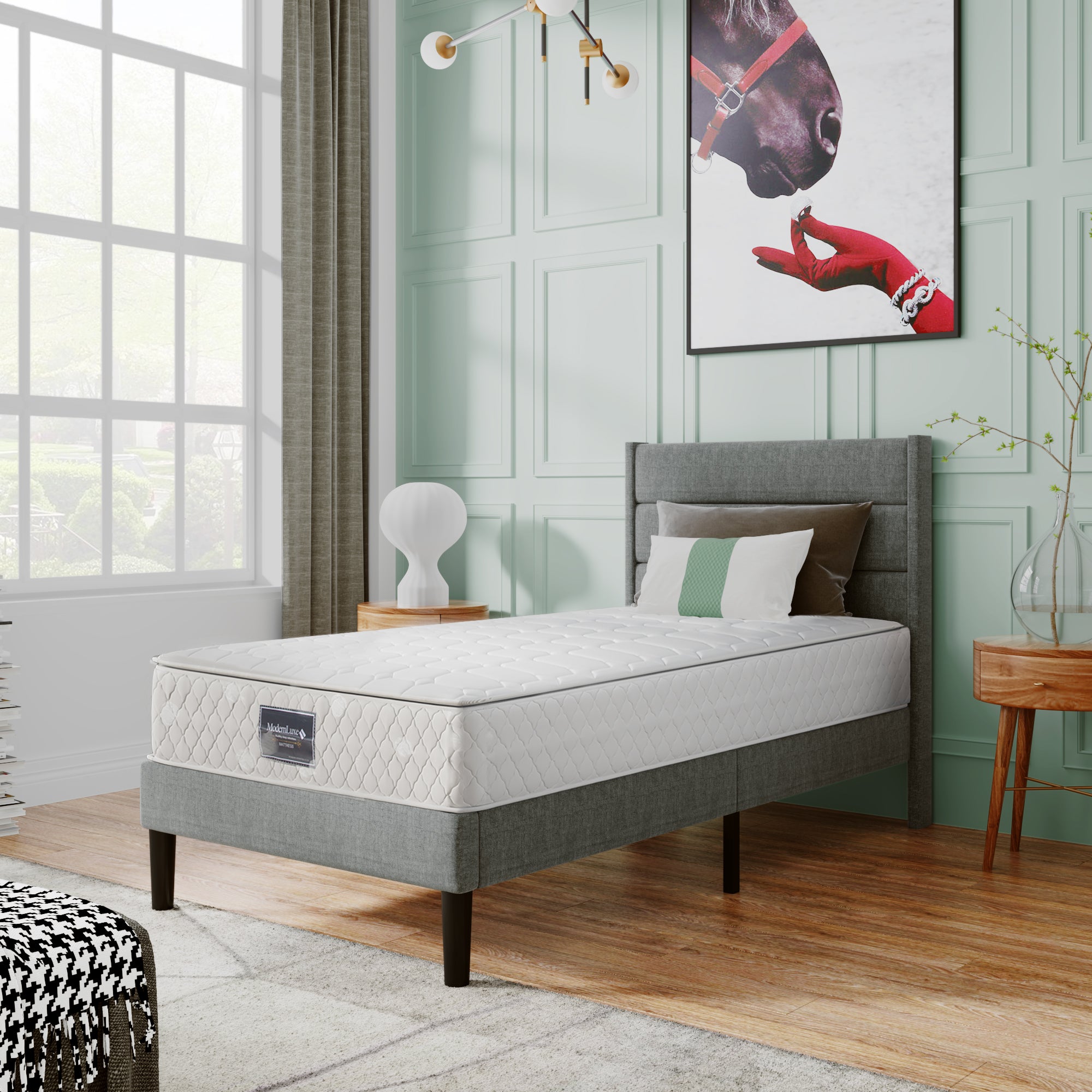 Materac sprężynowy 90 x 200 cm, pianka o grubości 25 cm - twardość H3 - pikowany pokrowiec z mikrofibry - Biały - 8