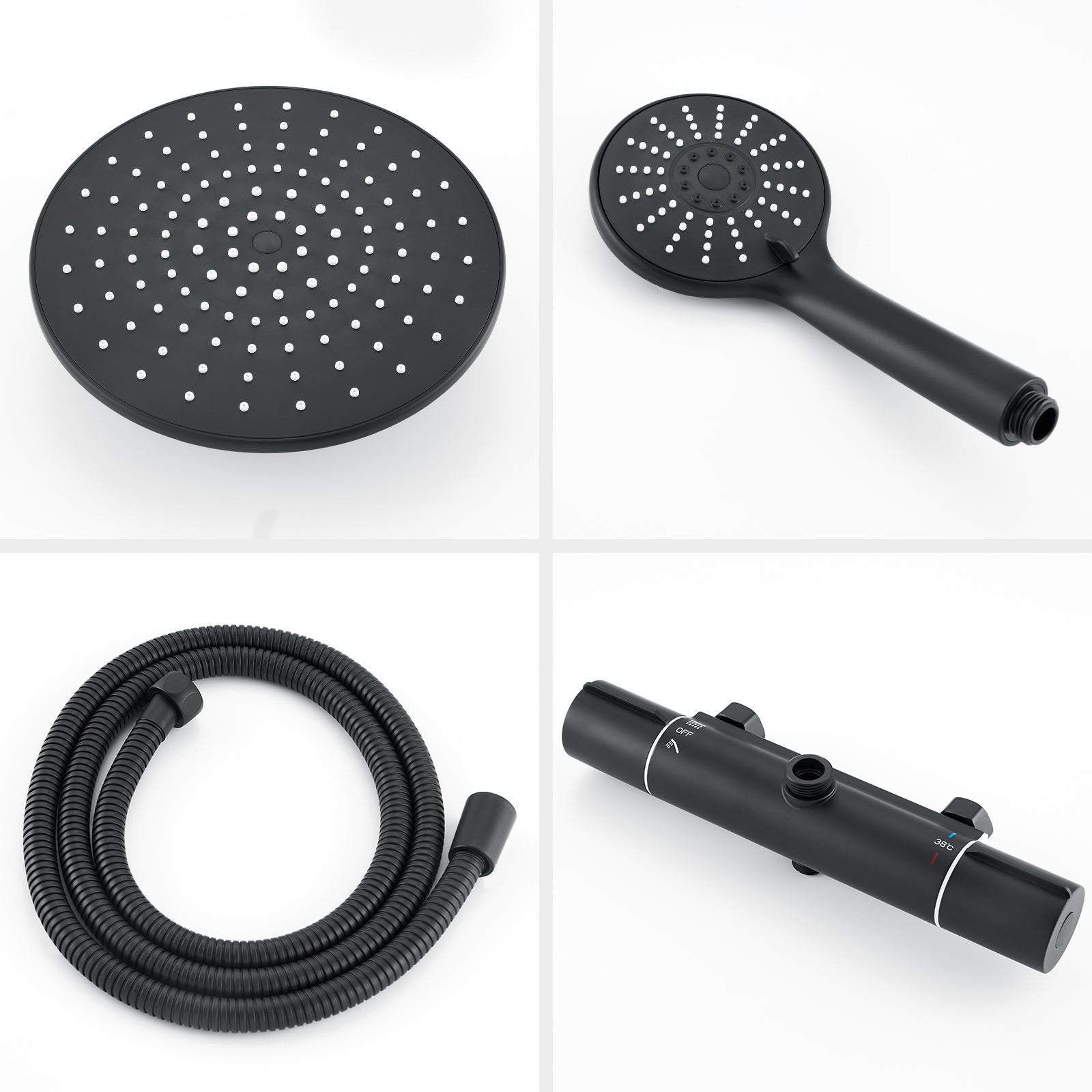 Coluna Duche Termostática Preta com Misturadora Termostática Coluna Duche 38°C,Altura Ajustável,Duche Cabeça/Chuveiro Mão com 3 Jatos - 8