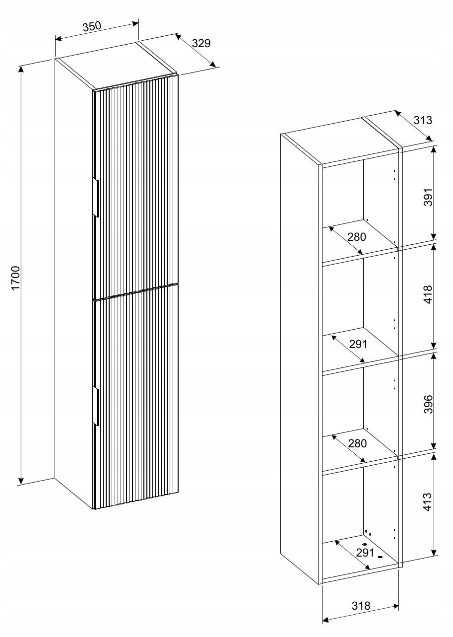 Słupek łazienkowy BELLA 170 cm kaszmirowy wiszący frezowany front - 3