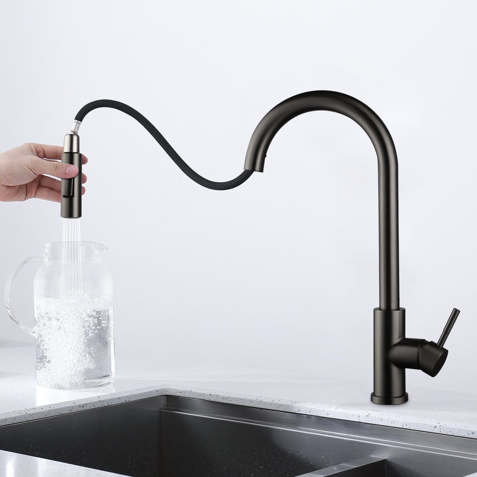 LOVHAUS Bateria Kuchenna Niskociśnieniowa, Bateria Kuchenna Wysuwana z 2 Trybami, Bateria Mieszająca ze Stali Nierdzewnej