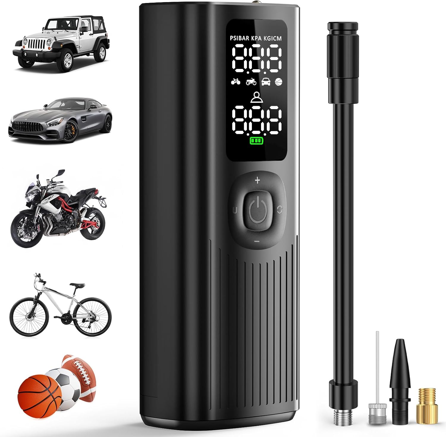 Przenośny kompresor powietrza, 120PSI z cyfrowym wyświetlaczem LCD Elektryczna pompka rowerowa do motocykla, hulajnogi, samochodu