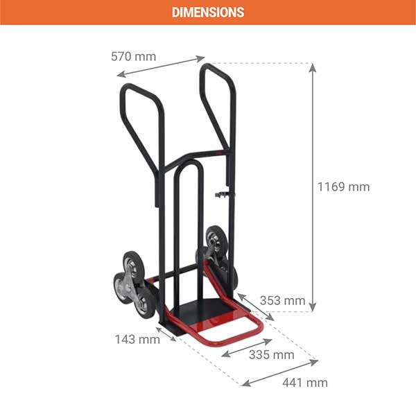 Diable charge lourde monte escalier - Bavette fixe + pelle pliable - 400kg - DLPB20E0E - 2