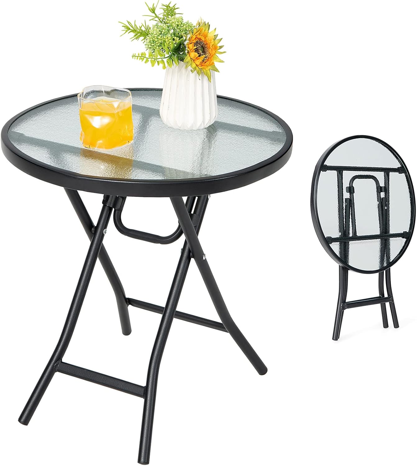 Table de Jardin Bistro Ronde Pliante, Cadre en Acier φ46x47,5cm pour ...
