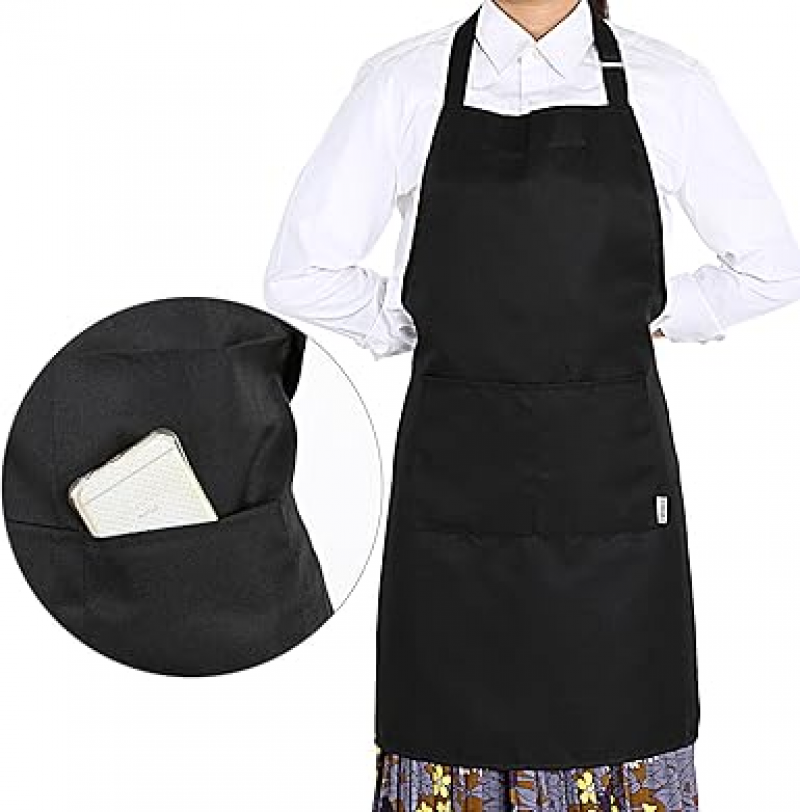 Grembiule da cuoco nero con 2 tasche, per cucina, barbecue, ristorante, pasticceria