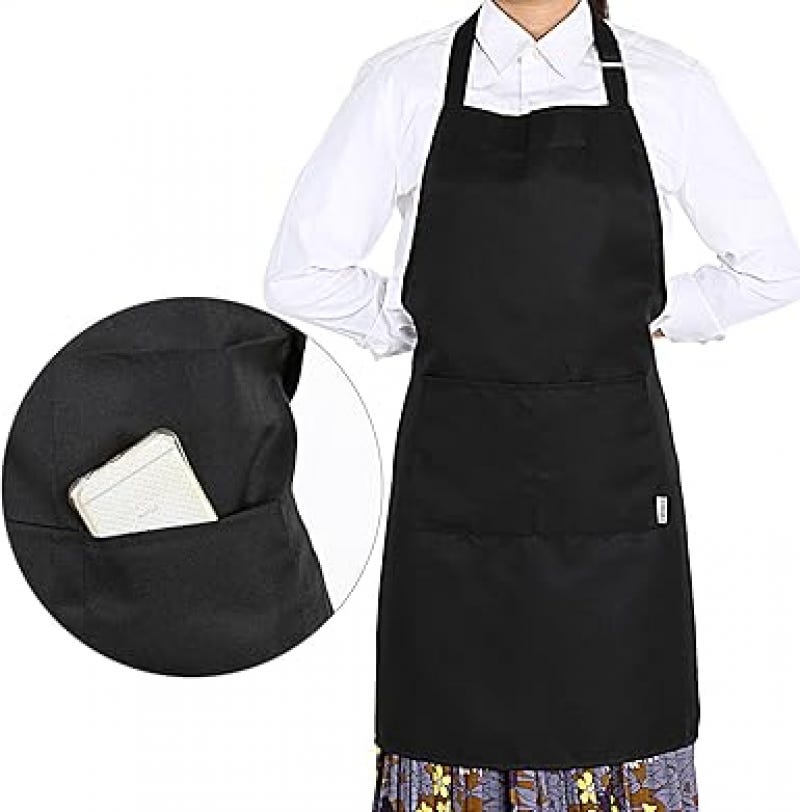Grembiule da cuoco nero con 2 tasche, per cucina, barbecue, ristorante, pasticceria Grembiule da cuoco nero con 2 tasche, per cucina, barbecue, ristorante, pasticceria