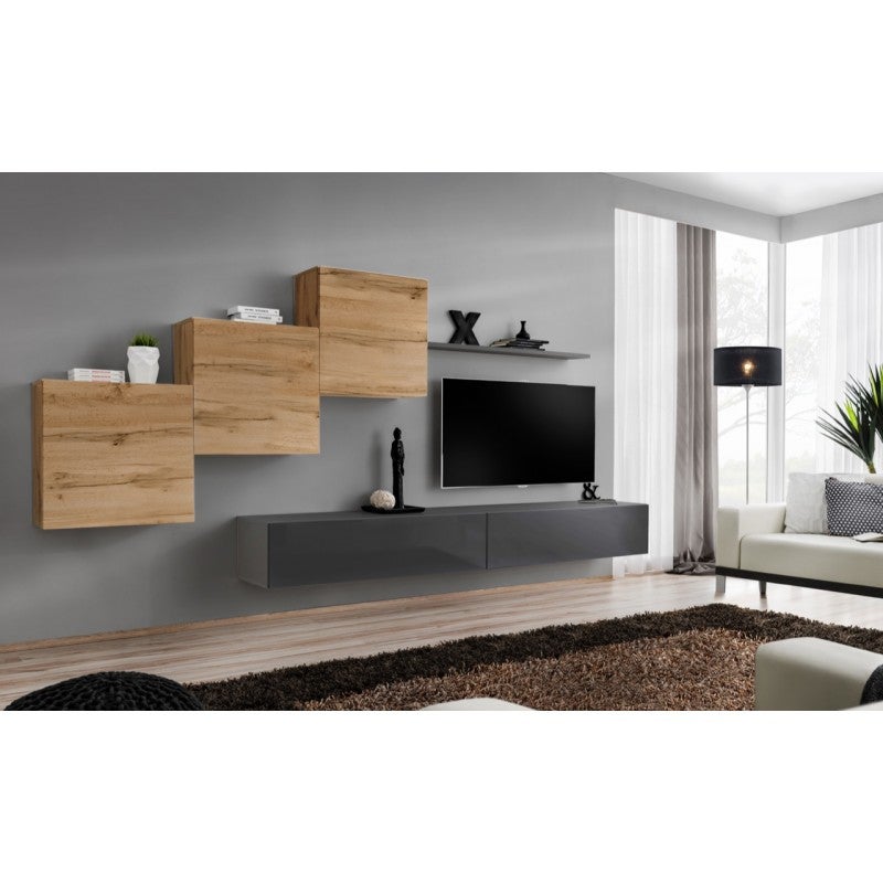 Ensemble Meuble Salon Mural Switch X Design Coloris Gris Brillant Et