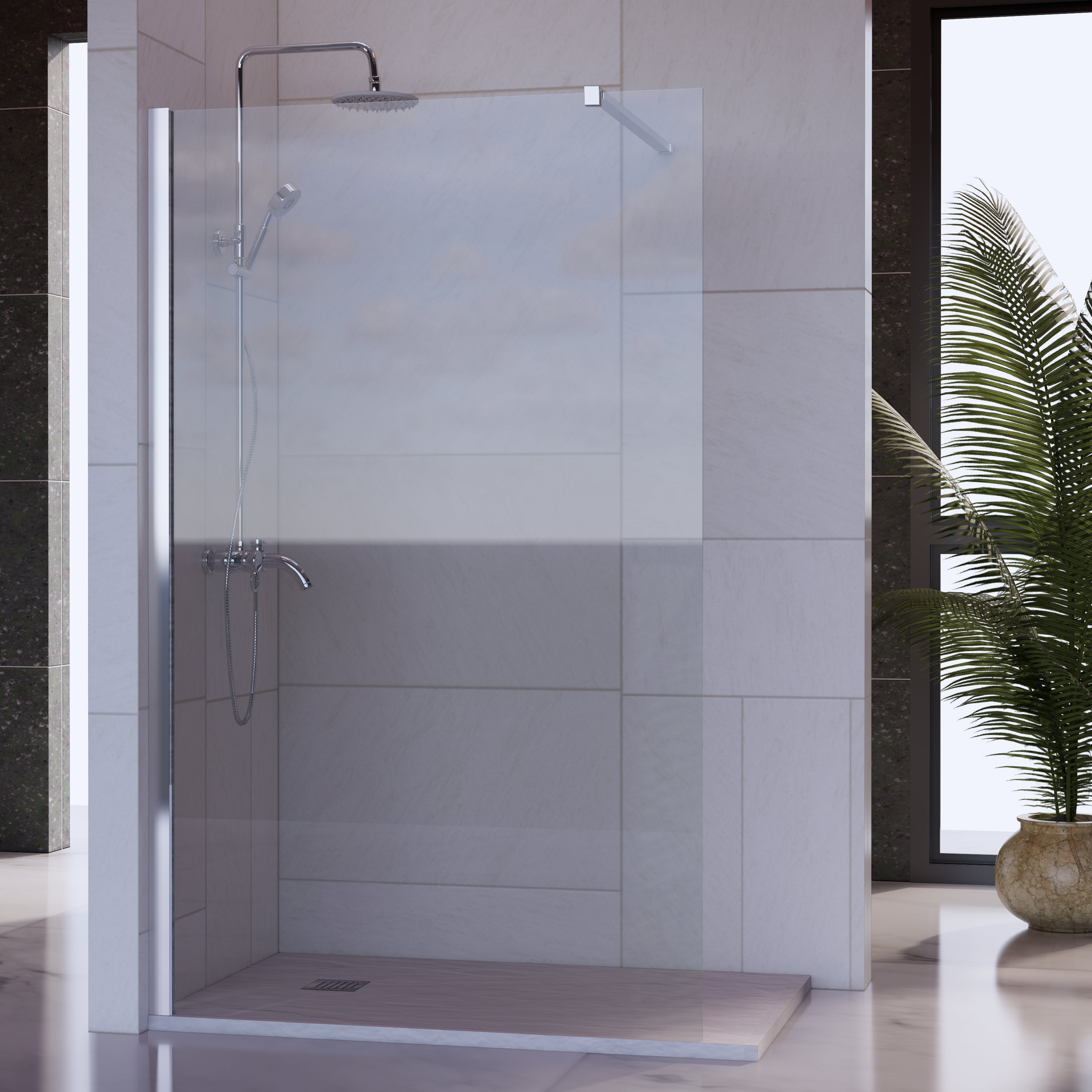 Mampara de Ducha Fija 70x200 cm Cromo Brillo Cristal Templado 8 mm con Tratamiento Antical para Baños Elegantes - 3