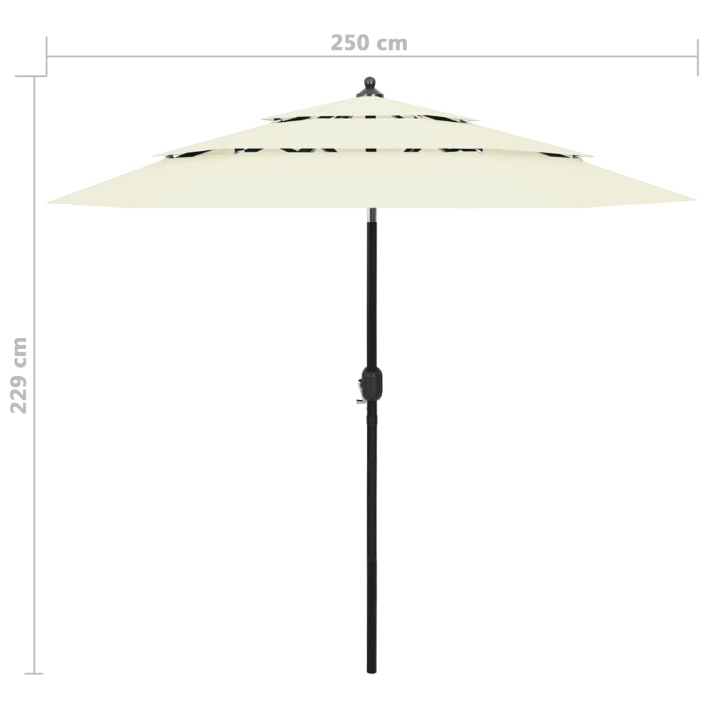 Parasol à 3 niveaux avec mat en aluminium Sable 2,5 m - 5