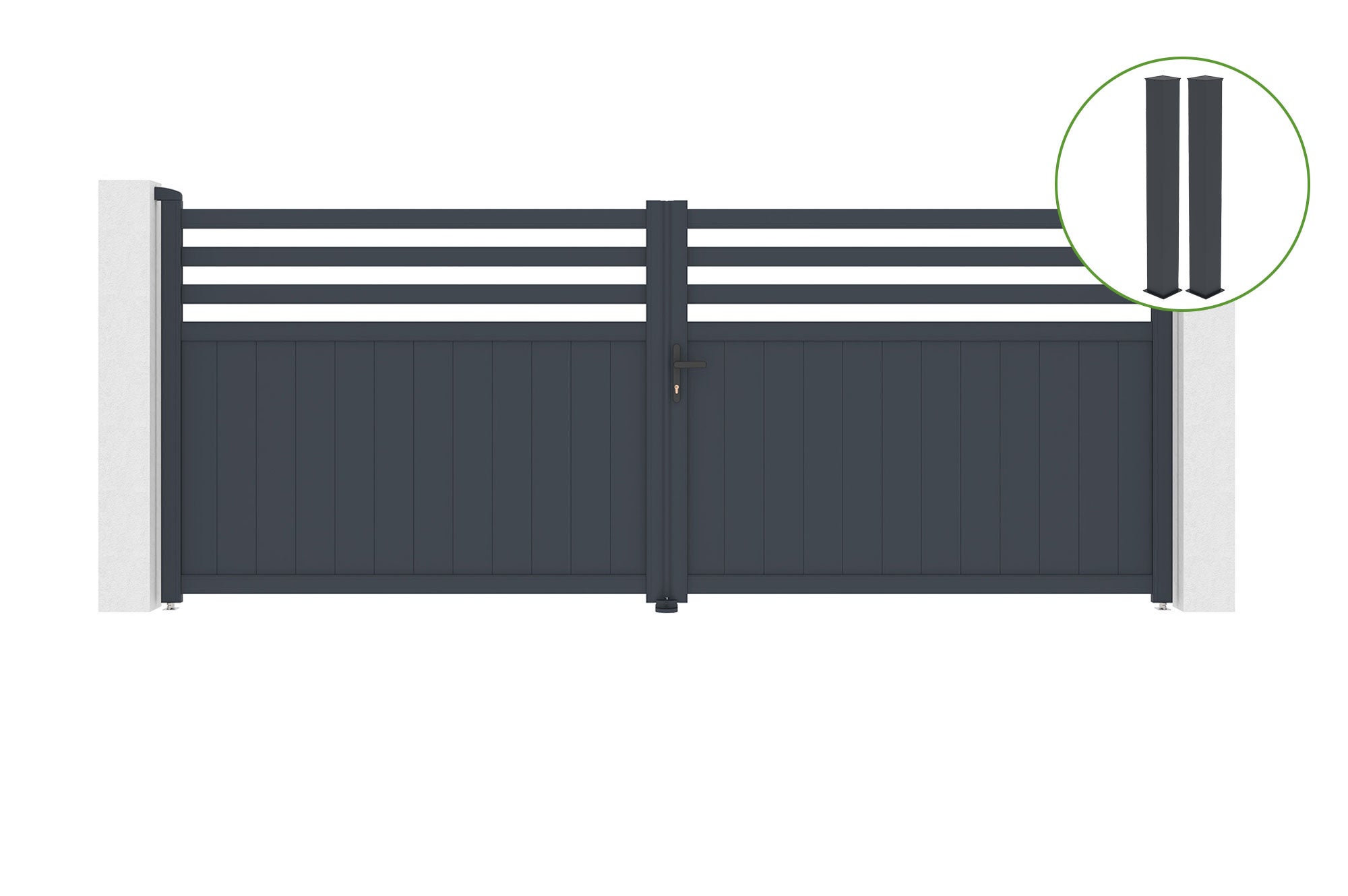 Brama skrzydłowa 4m NEVIS wys. 160cm aluminium szare + 2 słupki 20x20cm wys. 190