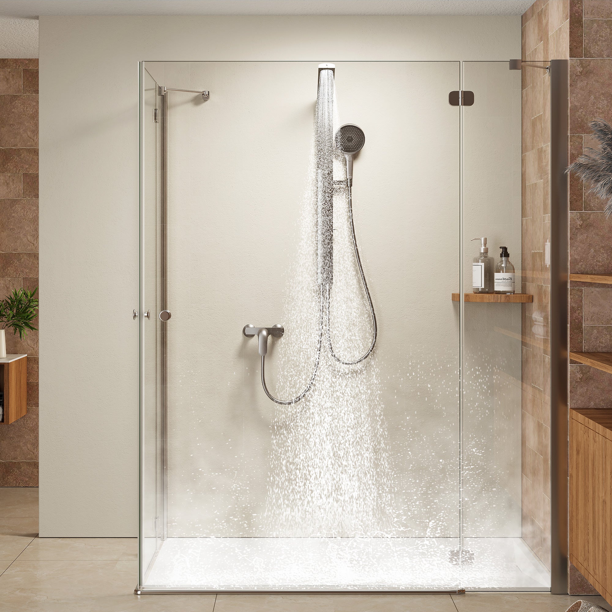 HOROW Set de ducha tipo lluvia gris, 4 modos de masaje, plegable, regulable en altura, grifo no incluido, se puede utilizar con la bañera - 7