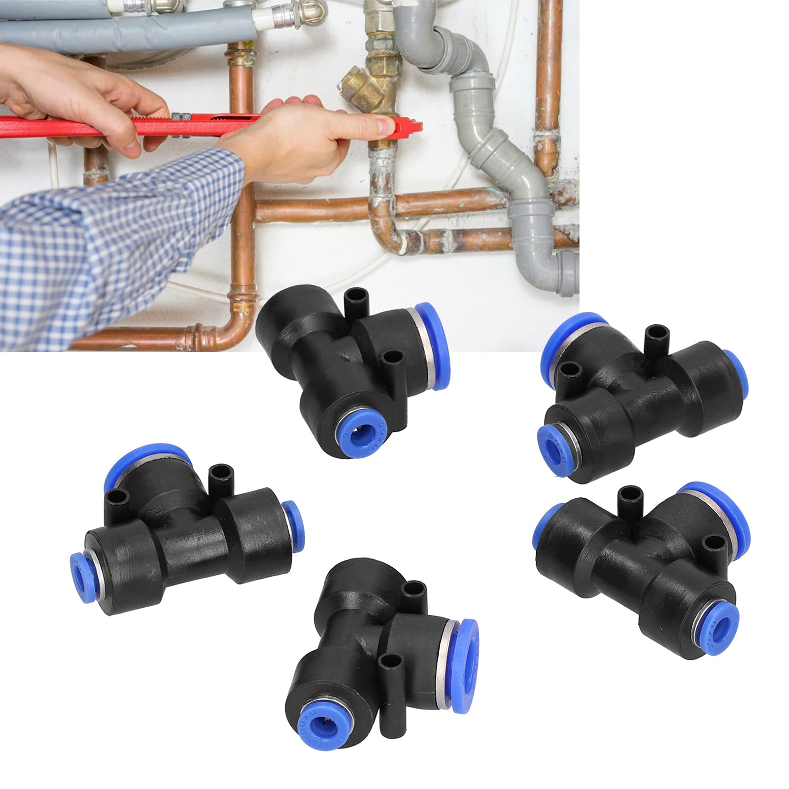 PATIKIL Raccordi Push To Connect 1/4 X 1/8 Pollici, 5Pz Raccordi Plastica Per Tubo Aria, Connettori Pneumatici A Sgancio Rapido, Raccordo Dritto A Due Vie Per Tubo, Blu - Foto 3