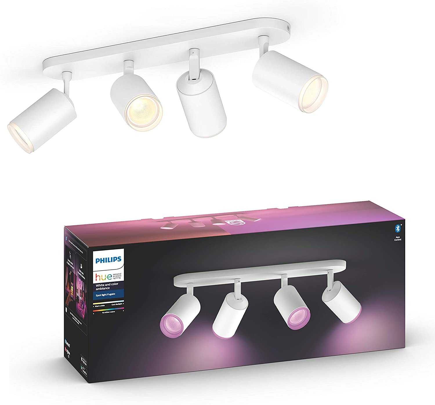 Philips Hue Fugato 4-Spot White & Colour Bluetooth wit - Smart Gear Compare