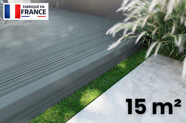 Kit complet lames de terrasse composite PRIME DECK 15m² - Prêt à poser - 2400 x 138 x 15 mm - Gris clair